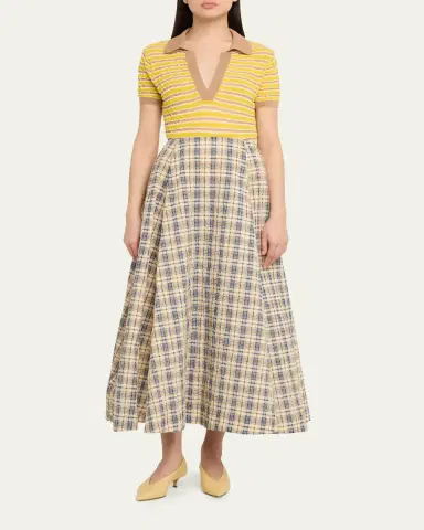 BERNADETTE Ophelia Striped Crinkle Wool Polo Shirt | Thumbnail 2 BERNADETTE Ophelia Striped Crinkle Wool Polo Shirt | Thumbnail 2