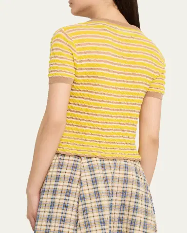 BERNADETTE Ophelia Striped Crinkle Wool Polo Shirt | Thumbnail 3 BERNADETTE Ophelia Striped Crinkle Wool Polo Shirt | Thumbnail 3