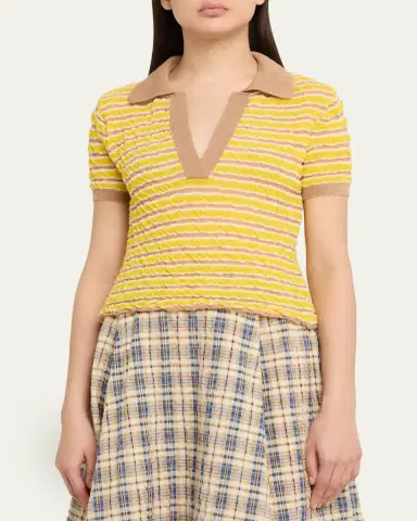 BERNADETTE Ophelia Striped Crinkle Wool Polo Shirt | Thumbnail 4 BERNADETTE Ophelia Striped Crinkle Wool Polo Shirt | Thumbnail 4