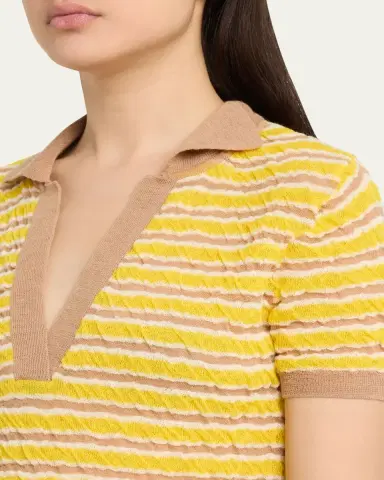 BERNADETTE Ophelia Striped Crinkle Wool Polo Shirt | Thumbnail 5 BERNADETTE Ophelia Striped Crinkle Wool Polo Shirt | Thumbnail 5