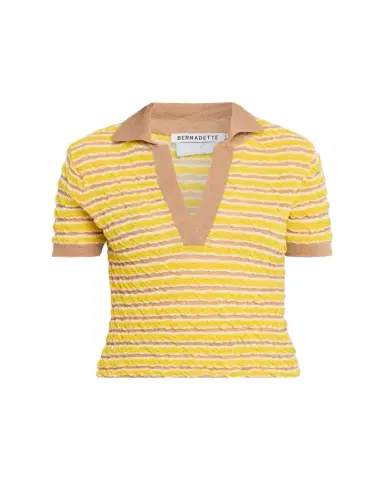 BERNADETTE Ophelia Striped Crinkle Wool Polo Shirt | Thumbnail 1 BERNADETTE Ophelia Striped Crinkle Wool Polo Shirt | Thumbnail 1