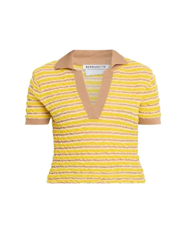 BERNADETTE Ophelia Striped Crinkle Wool Polo Shirt