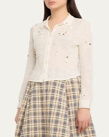BERNADETTE Turner Embellished Check Linen Button-Down Shirt | Thumbnail 4 BERNADETTE Turner Embellished Check Linen Button-Down Shirt | Thumbnail 4
