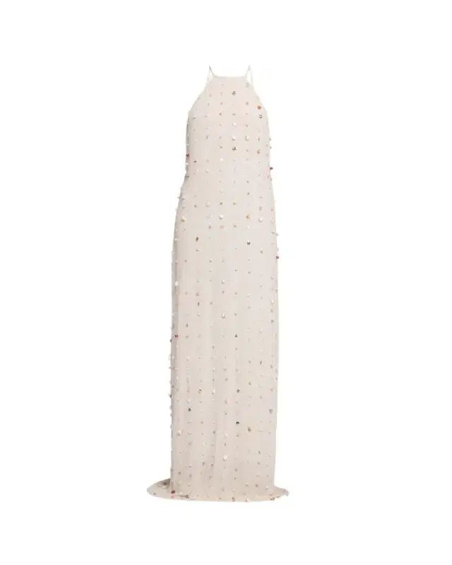 Embellished Crinkled Viscose Halter Maxi Dress