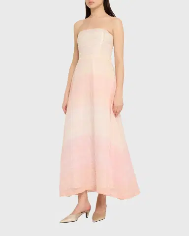 BERNADETTE Odette Strapless Threaded Silk Midi Dress | Thumbnail 3 BERNADETTE Odette Strapless Threaded Silk Midi Dress | Thumbnail 3