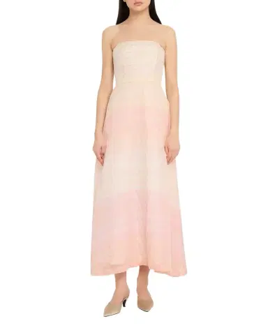 BERNADETTE Odette Strapless Threaded Silk Midi Dress | Thumbnail 1 BERNADETTE Odette Strapless Threaded Silk Midi Dress | Thumbnail 1
