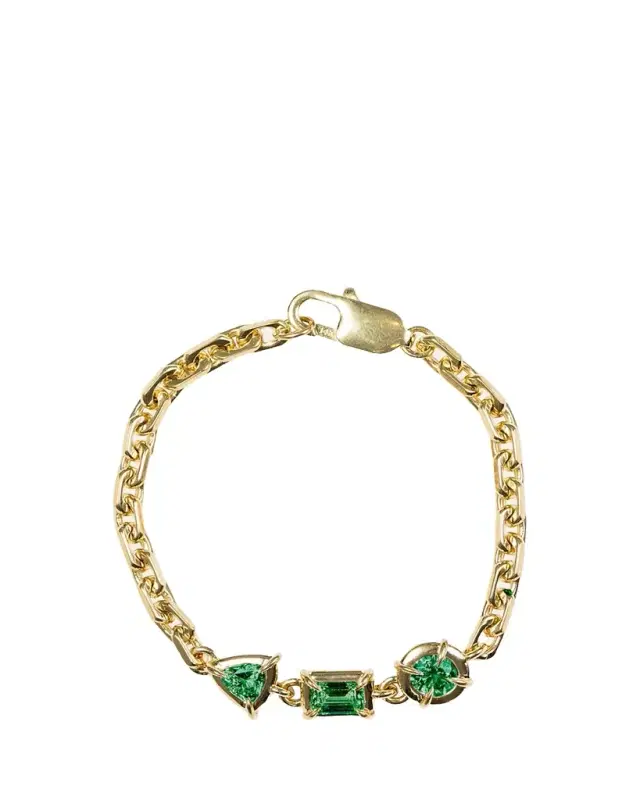 Architectura Lab-Grown Emerald Triple Stone Chain Bracelet