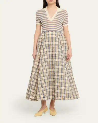 BERNADETTE Kennedy Check Seersucker Midi Skirt | Thumbnail 2