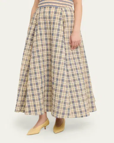 BERNADETTE Kennedy Check Seersucker Midi Skirt | Thumbnail 4