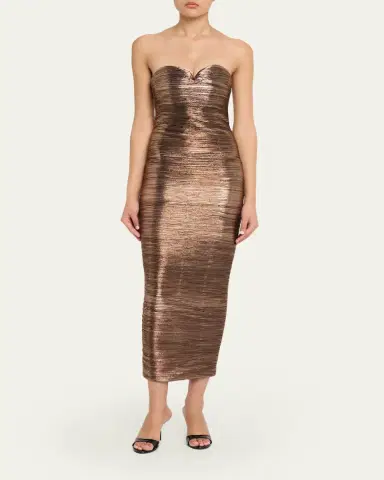 Retrofête Calypsa Strapless Lamé Midi Dress | Thumbnail 2 Retrofête Calypsa Strapless Lamé Midi Dress | Thumbnail 2