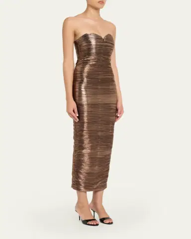 Retrofête Calypsa Strapless Lamé Midi Dress | Thumbnail 4 Retrofête Calypsa Strapless Lamé Midi Dress | Thumbnail 4