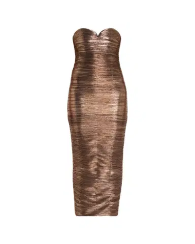 Retrofête Calypsa Strapless Lamé Midi Dress | Thumbnail 1 Retrofête Calypsa Strapless Lamé Midi Dress | Thumbnail 1