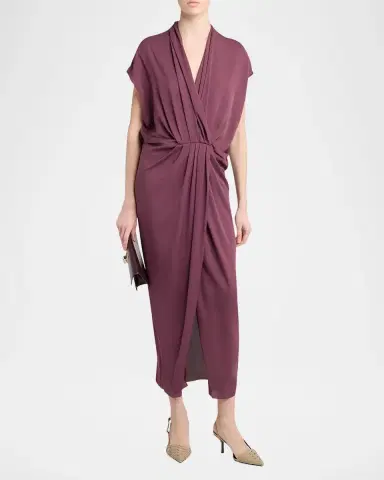 Giorgio Armani Pleat Draped Silk Midi Dress | Thumbnail 2 Giorgio Armani Pleat Draped Silk Midi Dress | Thumbnail 2