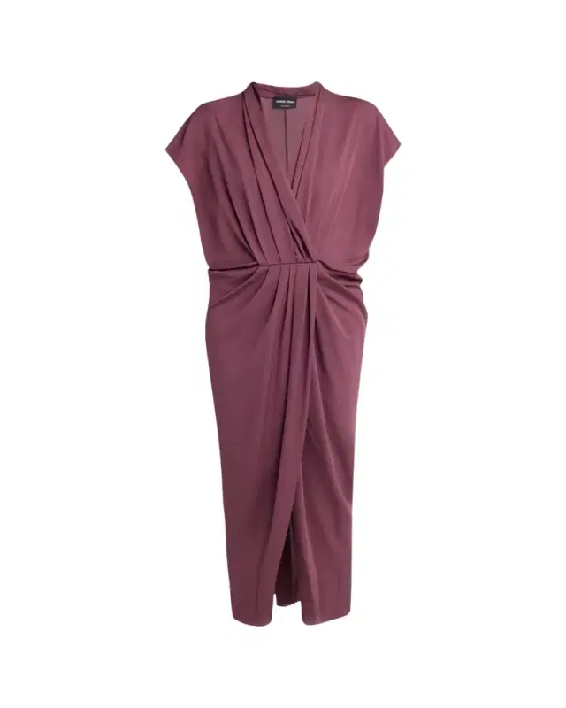 Giorgio Armani Pleat Draped Silk Midi Dress