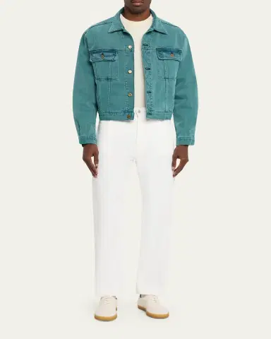 Sanderlak Men's Cropped Washed Denim Jacket | Thumbnail 2 Sanderlak Men's Cropped Washed Denim Jacket | Thumbnail 2