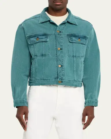 Sanderlak Men's Cropped Washed Denim Jacket | Thumbnail 4 Sanderlak Men's Cropped Washed Denim Jacket | Thumbnail 4