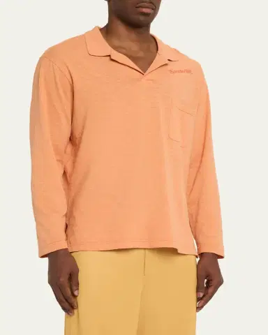 Sanderlak Men's Slub Cotton Long-Sleeve Johnny Collar Polo Shirt | Thumbnail 4 Sanderlak Men's Slub Cotton Long-Sleeve Johnny Collar Polo Shirt | Thumbnail 4