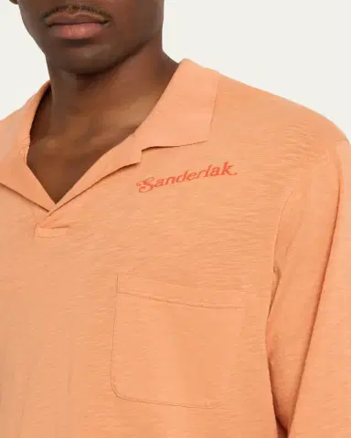 Sanderlak Men's Slub Cotton Long-Sleeve Johnny Collar Polo Shirt | Thumbnail 5 Sanderlak Men's Slub Cotton Long-Sleeve Johnny Collar Polo Shirt | Thumbnail 5