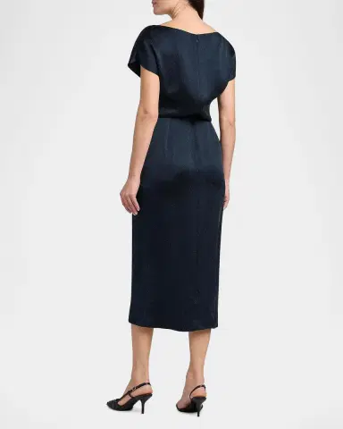Giorgio Armani Hammered Satin Cap-Sleeve Wrap Midi Dress | Thumbnail 3 Giorgio Armani Hammered Satin Cap-Sleeve Wrap Midi Dress | Thumbnail 3