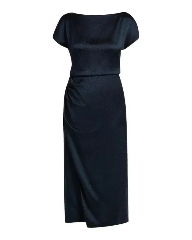 Giorgio Armani Hammered Satin Cap-Sleeve Wrap Midi Dress