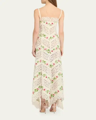Oscar de la Renta Sleeveless Chine Hibiscus Floral Chevron Maxi Dress | Thumbnail 3