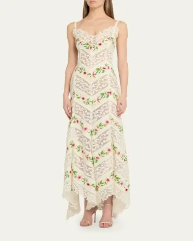 Oscar de la Renta Sleeveless Chine Hibiscus Floral Chevron Maxi Dress | Thumbnail 4