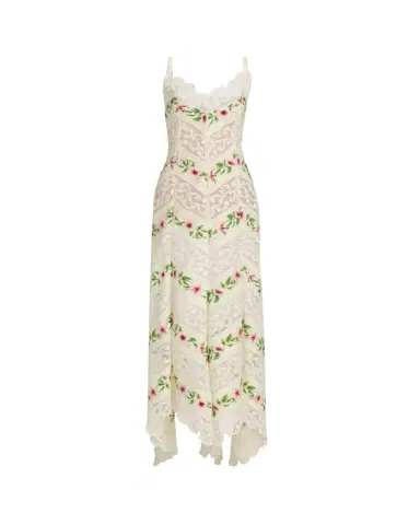 Oscar de la Renta Sleeveless Chine Hibiscus Floral Chevron Maxi Dress | Thumbnail 1