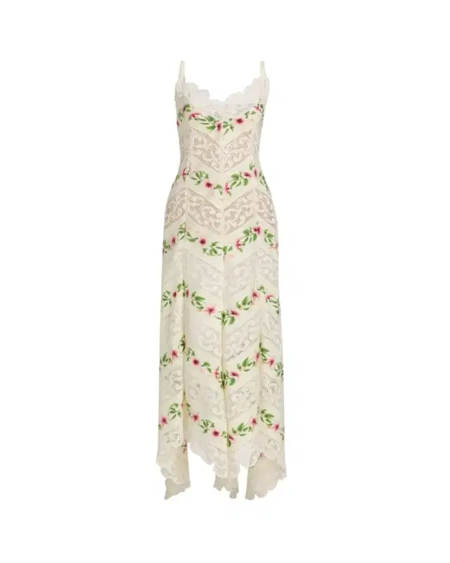 Oscar de la Renta Sleeveless Chine Hibiscus Floral Chevron Maxi Dress