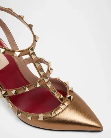 Valentino Garavani 100mm Rockstud Metallic Leather Ankle-Strap Pumps | Thumbnail 4