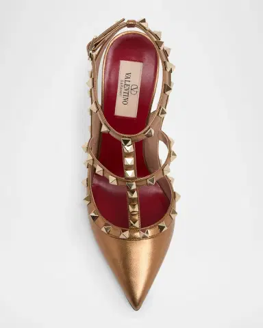 Valentino Garavani 100mm Rockstud Metallic Leather Ankle-Strap Pumps | Thumbnail 5