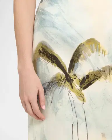 Oscar de la Renta Palm Tree Satin Midi Pencil Skirt | Thumbnail 4 Oscar de la Renta Palm Tree Satin Midi Pencil Skirt | Thumbnail 4