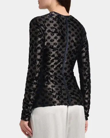 Giorgio Armani Floral Metallic Burnout Long-Sleeve Top | Thumbnail 3 Giorgio Armani Floral Metallic Burnout Long-Sleeve Top | Thumbnail 3