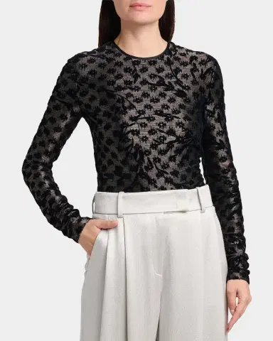 Giorgio Armani Floral Metallic Burnout Long-Sleeve Top | Thumbnail 4 Giorgio Armani Floral Metallic Burnout Long-Sleeve Top | Thumbnail 4