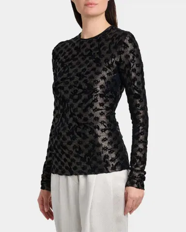 Giorgio Armani Floral Metallic Burnout Long-Sleeve Top | Thumbnail 7 Giorgio Armani Floral Metallic Burnout Long-Sleeve Top | Thumbnail 7