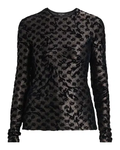 Giorgio Armani Floral Metallic Burnout Long-Sleeve Top | Thumbnail 1 Giorgio Armani Floral Metallic Burnout Long-Sleeve Top | Thumbnail 1