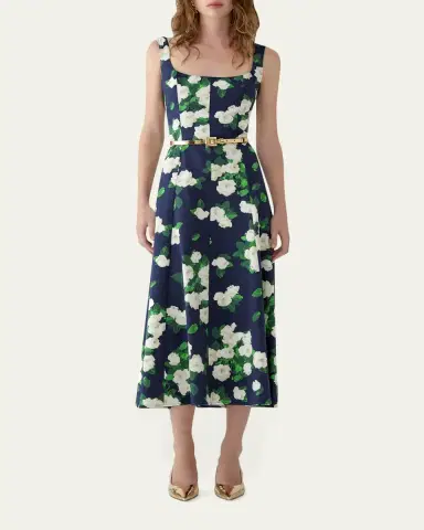 Carolina Herrera Sleeveless Square-Neck Rose-Print Paneled Midi Dress | Thumbnail 2 Carolina Herrera Sleeveless Square-Neck Rose-Print Paneled Midi Dress | Thumbnail 2