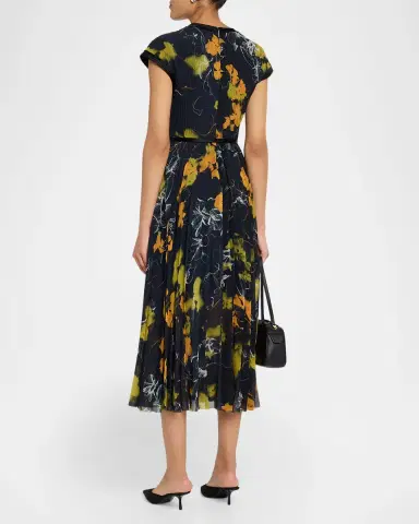 Jason Wu Collection Shadow Floral Pleated Crepe De Chine Midi Dress | Thumbnail 2