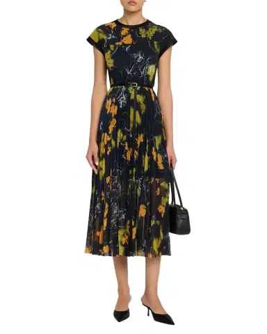 Jason Wu Collection Shadow Floral Pleated Crepe De Chine Midi Dress | Thumbnail 1
