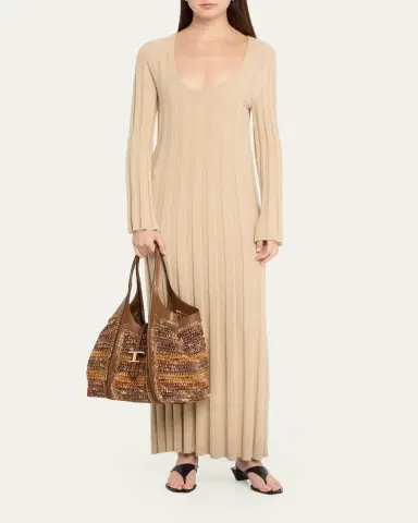 Tod's T Timeless Raffia Shopping Tote Bag | Thumbnail 5