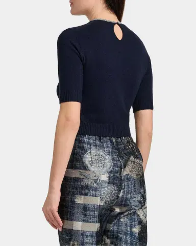 Giorgio Armani Crystal-Collar Cashmere Short-Sleeve Crop Sweater | Thumbnail 3 Giorgio Armani Crystal-Collar Cashmere Short-Sleeve Crop Sweater | Thumbnail 3