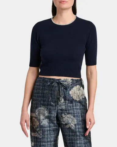 Giorgio Armani Crystal-Collar Cashmere Short-Sleeve Crop Sweater | Thumbnail 4 Giorgio Armani Crystal-Collar Cashmere Short-Sleeve Crop Sweater | Thumbnail 4