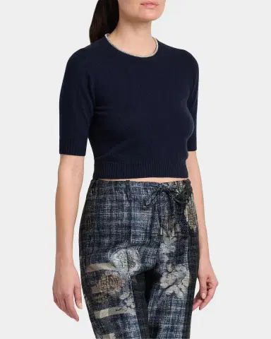 Giorgio Armani Crystal-Collar Cashmere Short-Sleeve Crop Sweater | Thumbnail 6 Giorgio Armani Crystal-Collar Cashmere Short-Sleeve Crop Sweater | Thumbnail 6