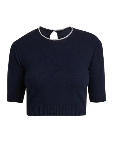 Giorgio Armani Crystal-Collar Cashmere Short-Sleeve Crop Sweater | Thumbnail 1 Giorgio Armani Crystal-Collar Cashmere Short-Sleeve Crop Sweater | Thumbnail 1