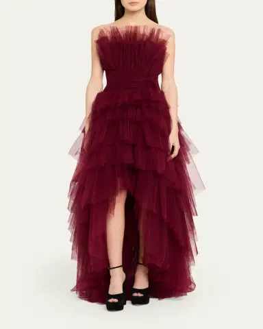 Pamella Roland Strapless Tiered Tulle High-Low Gown | Thumbnail 2 Pamella Roland Strapless Tiered Tulle High-Low Gown | Thumbnail 2