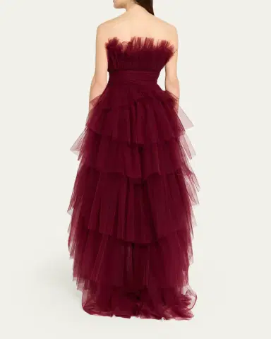 Pamella Roland Strapless Tiered Tulle High-Low Gown | Thumbnail 3 Pamella Roland Strapless Tiered Tulle High-Low Gown | Thumbnail 3