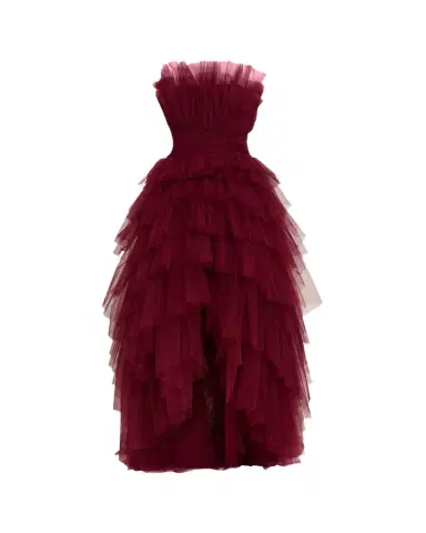 Pamella Roland Strapless Tiered Tulle High-Low Gown | Thumbnail 1 Pamella Roland Strapless Tiered Tulle High-Low Gown | Thumbnail 1