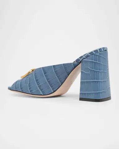 Valentino Garavani 95mm VLogo Croc-Embossed Leather Mules | Thumbnail 3