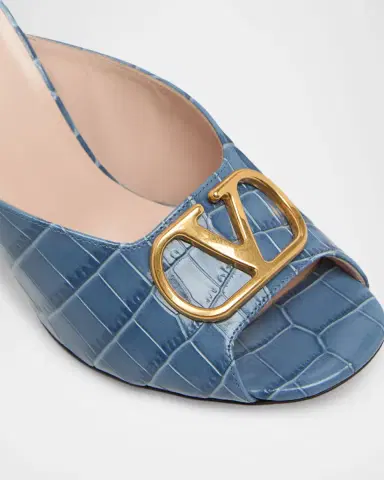 Valentino Garavani 95mm VLogo Croc-Embossed Leather Mules | Thumbnail 4