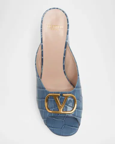 Valentino Garavani 95mm VLogo Croc-Embossed Leather Mules | Thumbnail 5