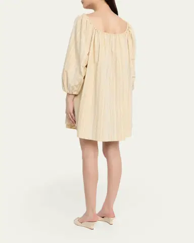 BERNADETTE Tie-Neck Striped Cotton Long-Sleeve Mini Dress | Thumbnail 3 BERNADETTE Tie-Neck Striped Cotton Long-Sleeve Mini Dress | Thumbnail 3